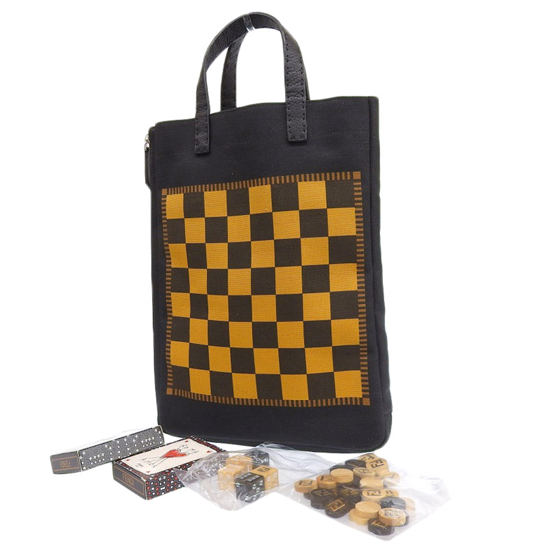 http://フェンディ%20FENDI%20ゲームバッグ%20トートバッグ%20キャンバス/レザー%20ブラック系%207AR746%20中古%20OB1868
