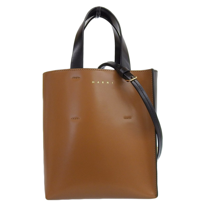 http://マルニ%20MARNI%202WAYバッグ%20ハンドバッグ%20ショルダーバッグ%20レザー%20ブラウン/ブラック%20中古%20OB1877