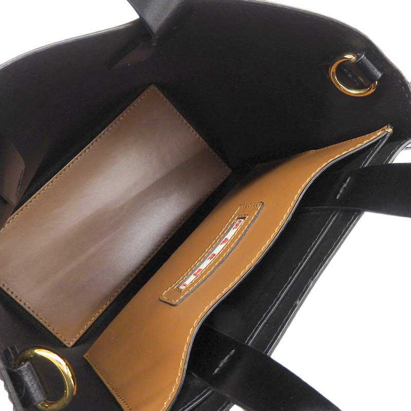 http://マルニ%20MARNI%202WAYバッグ%20ハンドバッグ%20ショルダーバッグ%20レザー%20ブラウン/ブラック%20中古%20OB1877