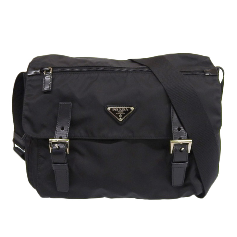 プラダ PRADA ショルダーバッグ 斜め掛けショルダー ナイロン レザー ブラック 中古 OB1883