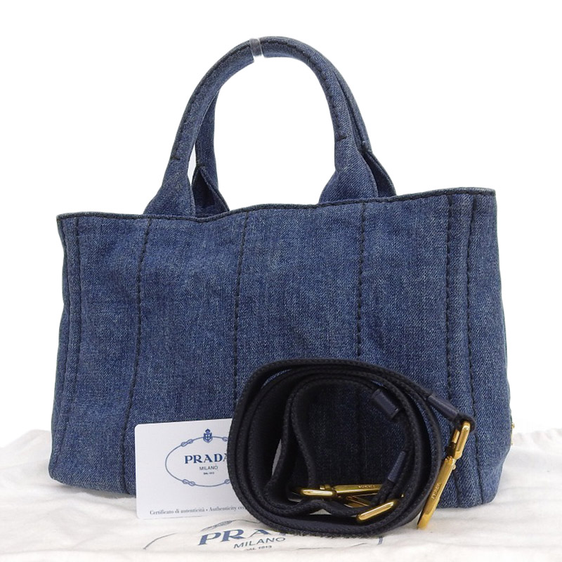 http://プラダ%20PRADA%20カナパ%202WAYバッグ%20トートバッグ%20ショルダーバッグ%20デニム%20ブルー%201BG439%20中古%20OB1886