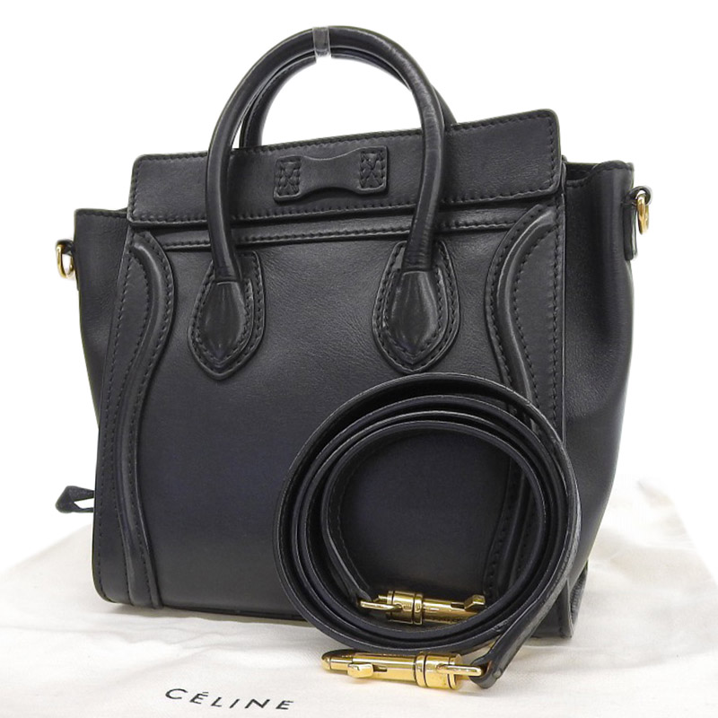 http://セリーヌ%20CELINE%20ラゲージ%20ナノショッパー%202WAYバッグ%20ハンドバッグ%20ショルダーバッグ%20レザー%20ブラック%20中古%20OB1887