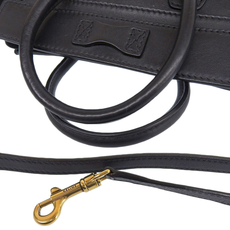 http://セリーヌ%20CELINE%20ラゲージ%20ナノショッパー%202WAYバッグ%20ハンドバッグ%20ショルダーバッグ%20レザー%20ブラック%20中古%20OB1887
