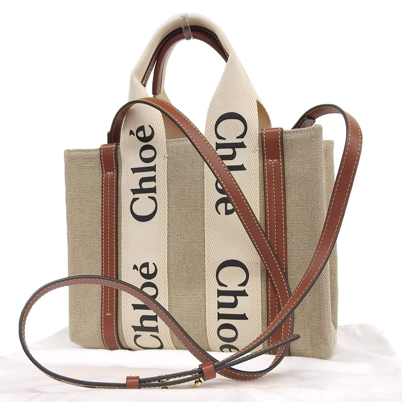 http://クロエ%20CHLOE%20ウッディスモール%20トートバッグ%202WAYバッグ%20ショルダーバッグ%20キャンバス/レザー%20ベージュ/ブラウン%20中古%20OB1888