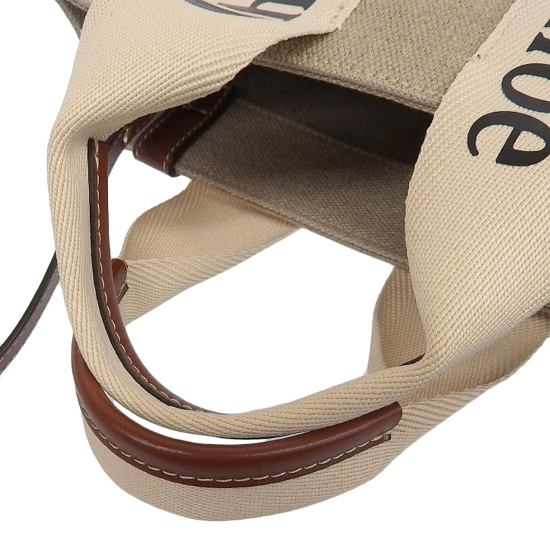 http://クロエ%20CHLOE%20ウッディスモール%20トートバッグ%202WAYバッグ%20ショルダーバッグ%20キャンバス/レザー%20ベージュ/ブラウン%20中古%20OB1888
