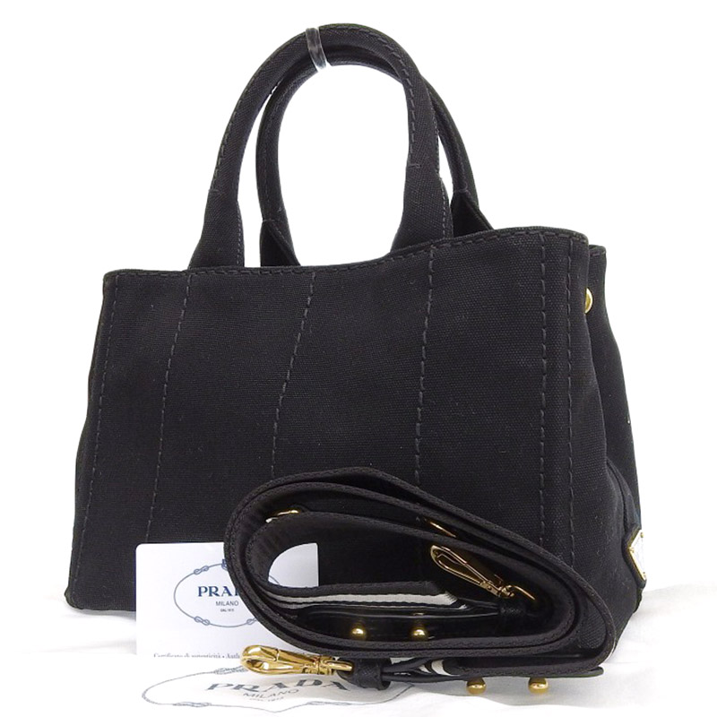 http://プラダ%20PRADA%20カナパ%202WAYバッグ%20トートバッグ%20ショルダーバッグ%20キャンバス%20ブラック%20中古%20OB1889