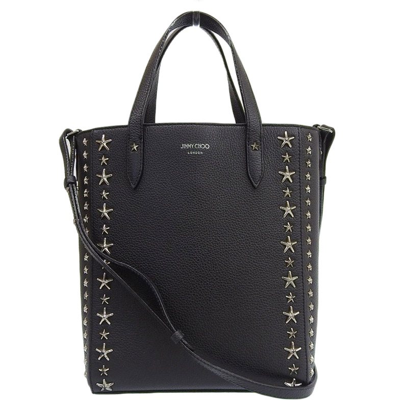 http://ジミーチュウ%20JIMMY%20CHOO%202WAYバッグ%20ハンドバッグ%20ショルダーバッグ%20スタースタッズ%20レザー%20ブラック%20中古%20OB1890