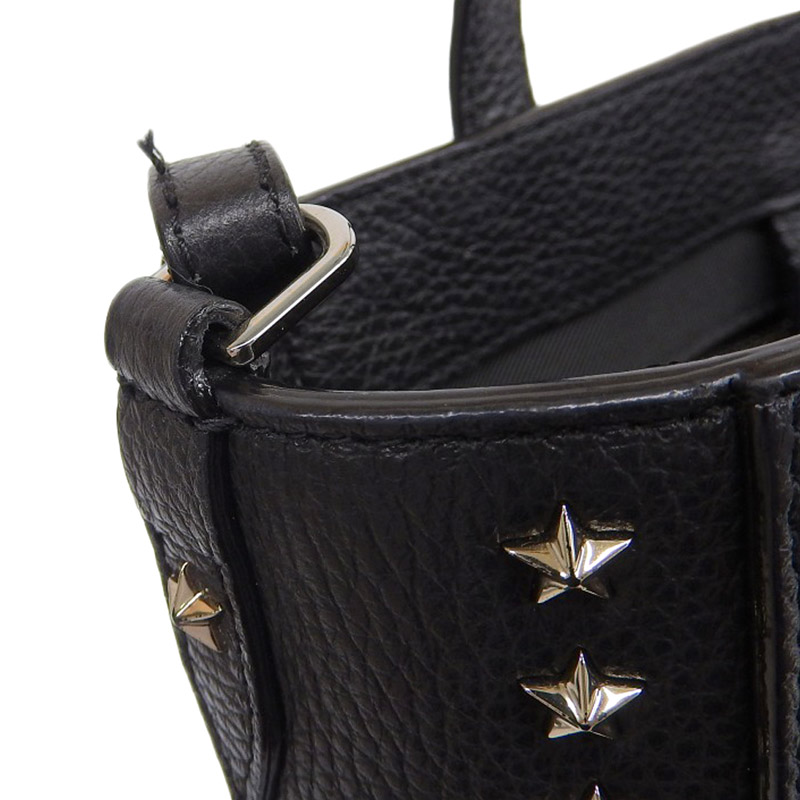 http://ジミーチュウ%20JIMMY%20CHOO%202WAYバッグ%20ハンドバッグ%20ショルダーバッグ%20スタースタッズ%20レザー%20ブラック%20中古%20OB1890