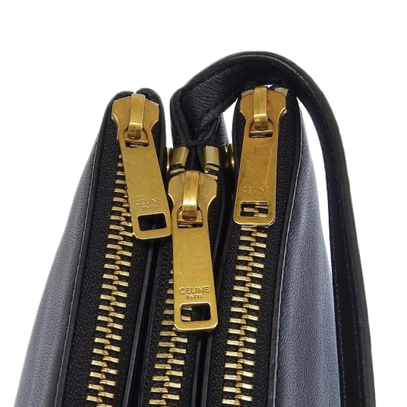 http://セリーヌ%20CELINE%20トリオ%20ショルダーバッグ%20斜め掛けショルダーバッグ%20レザー%20ブラック%20中古%20OB1893