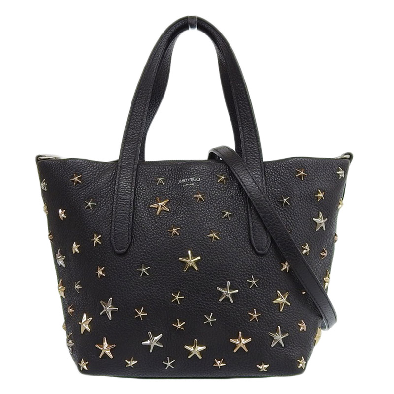ジミーチュウ JIMMY CHOO ミニサラ 2WAYバッグ ハンドバッグ ショルダーバッグ スタースタッズ レザー ブラック 中古 OB1901