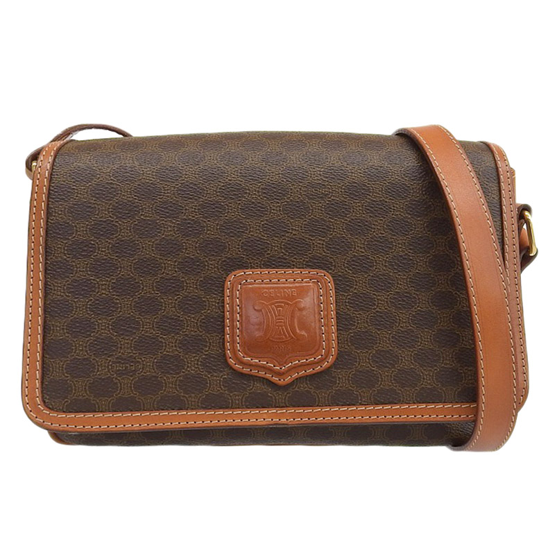 http://セリーヌ%20CELINE%20マカダム%20スクエアミニ%20ショルダーバッグ%20斜め掛けショルダー%20PVC/レザー%20ブラウン%20中古%20OB2001