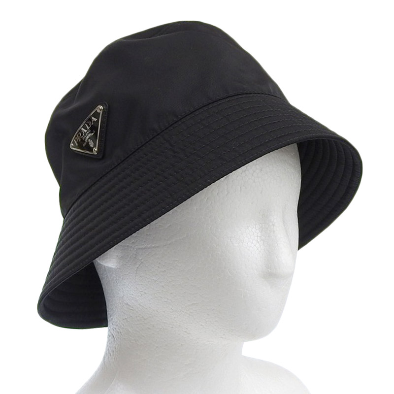 プラダ PRADA バケットハット 帽子 Reナイロン ブラック M 1HC137 中古 OBB0556