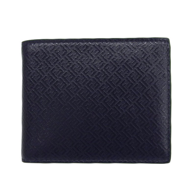 フェンディ FENDI 二つ折り財布 コンパクトウォレット ズッキーノ レザー ネイビー 中古 OBB0559