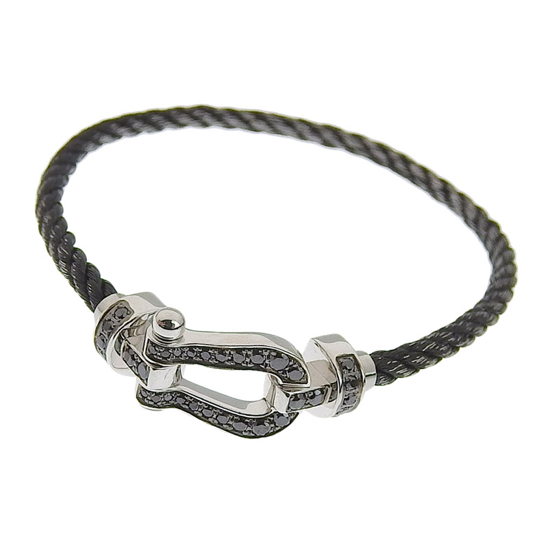 フレッド FRED フォース10 MM ブレスレット K18WG/SS ブラックダイヤモンド 中古 OBJ0264
