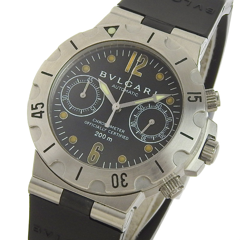 http://ブルガリ%20BVLGARI%20ディアゴノ%20スクーバ%20クロノグラフ%20メンズ%20自動巻き%20腕時計%20SS/ラバー%20ブラック文字盤%20中古%20BV0360