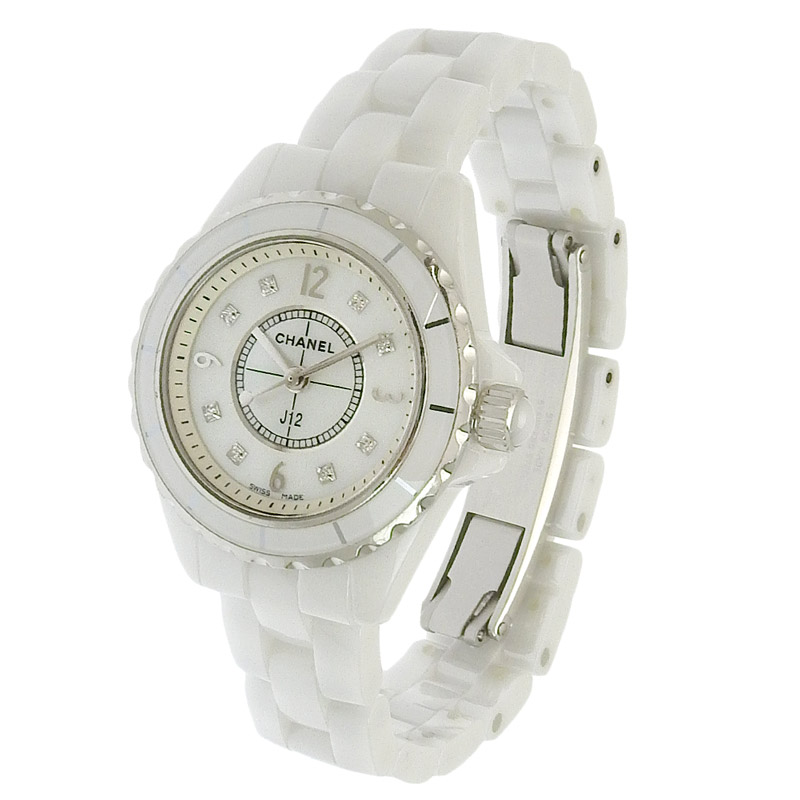 http://シャネル%20CHANEL%20J12%20レディース%20クォーツ%20腕時計%20セラミック/SS%208Pダイヤモンド%20シェル文字盤%20H2570%20中古%20CH0927
