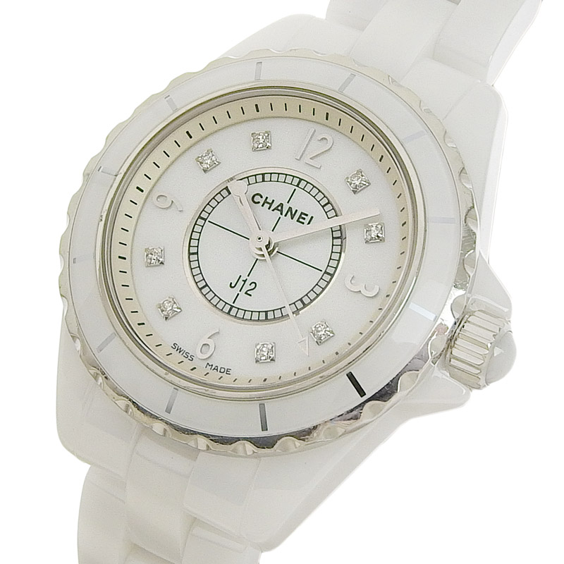 http://シャネル%20CHANEL%20J12%20レディース%20クォーツ%20腕時計%20セラミック/SS%208Pダイヤモンド%20シェル文字盤%20H2570%20中古%20CH0927