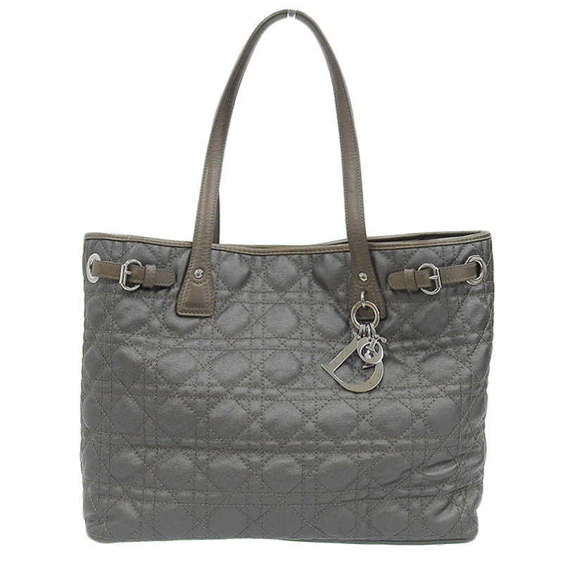 ディオール CHRISTIAN DIOR パナレア カナージュ トートバッグ コーティングキャンバス メタリックグレー 中古 OB1906