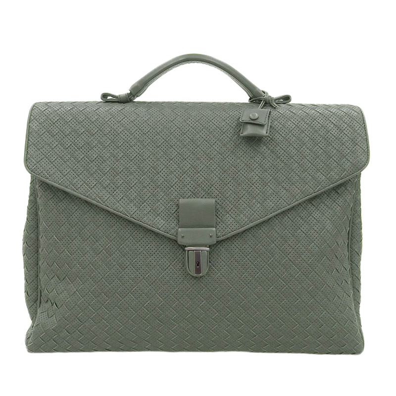 ボッテガヴェネタ BOTTEGA VENETA イントレチャート ビジネスバッグ ブリーフケース レザー グレー 113095 中古 OB2004