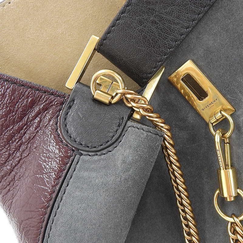http://ジバンシー%20GIVENCHY%20GVバゲット%20ハンドバッグ%20トートバッグ%20レザー/スエード%20ボルドー/グレー/ブラック%20中古%20OB2008
