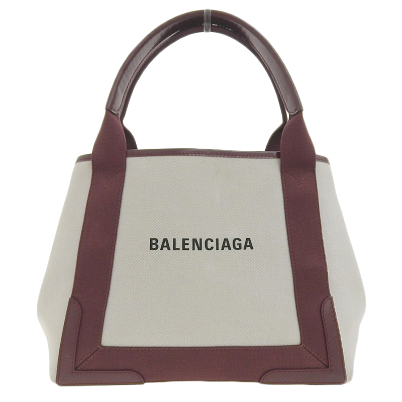 http://バレンシアガ%20BALENCIAGA%20ネイビーカバスS%20トートバッグ%20キャンバス/レザー%20ホワイト/ボルドー%20339933%20中古%20OB2014