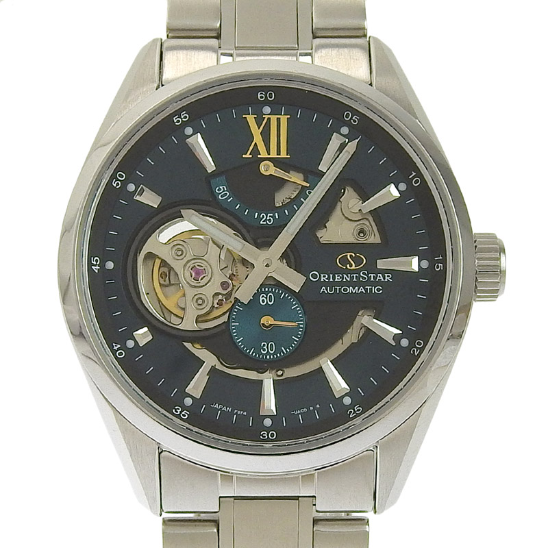 オリエントスター ORIENT STAR モダンスケルトン メンズ 自動巻き 腕時計 SS グリーン文字盤 RK-AV0114E 美品 OW0431