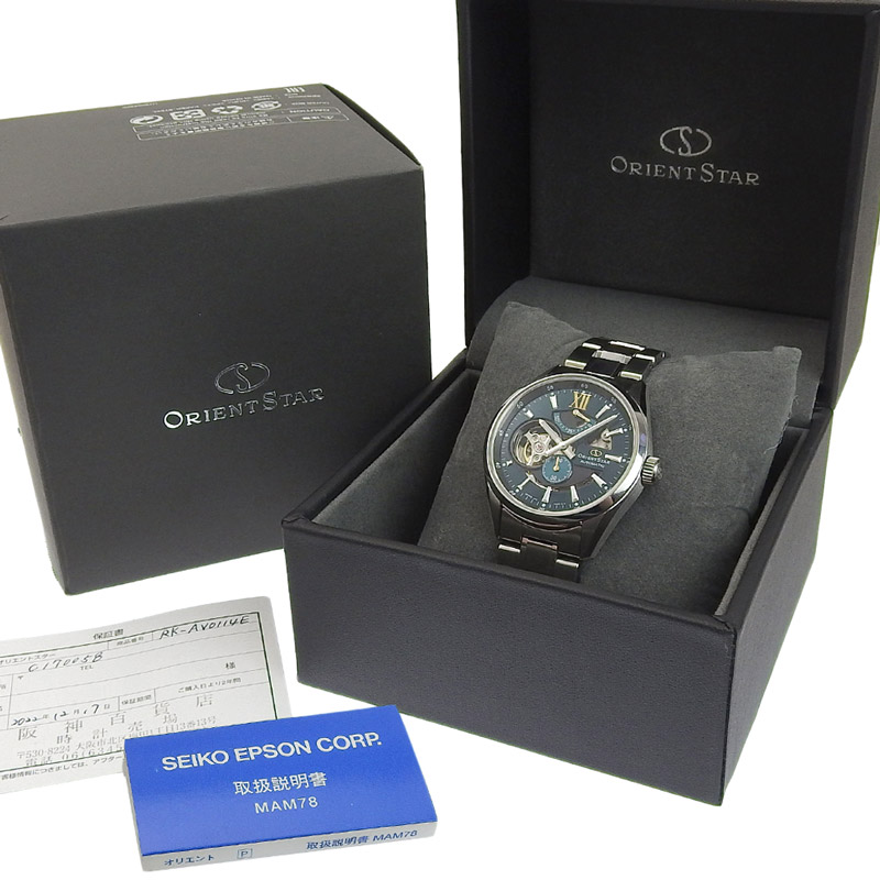 http://オリエントスター%20ORIENT%20STAR%20モダンスケルトン%20メンズ%20自動巻き%20腕時計%20SS%20グリーン文字盤%20RK-AV0114E%20美品%20OW0431