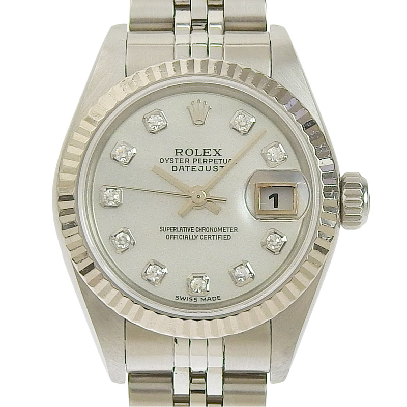 ロレックス ROLEX デイトジャスト レディース 自動巻き 時計 SS/WG 10Pダイヤモンド シェル文字盤 P番 2000年 79174NG 中古 RO0270