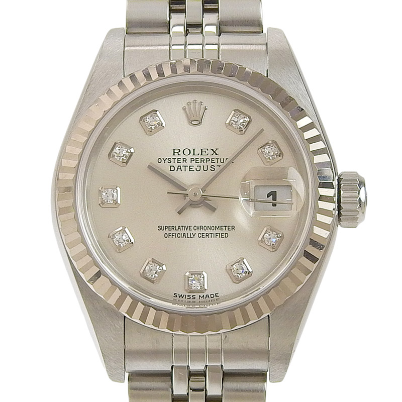 ロレックス ROLEX デイトジャスト レディース 自動巻き 腕時計 SS/WG 10Pダイヤ シルバー文字盤 F番 2004年 79174G 中古 RO0271