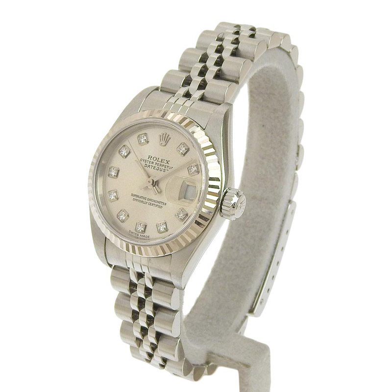 http://ロレックス%20ROLEX%20デイトジャスト%20レディース%20自動巻き%20腕時計%20SS/WG%2010Pダイヤ%20シルバー文字盤%20F番%202004年%2079174G%20中古%20RO0271