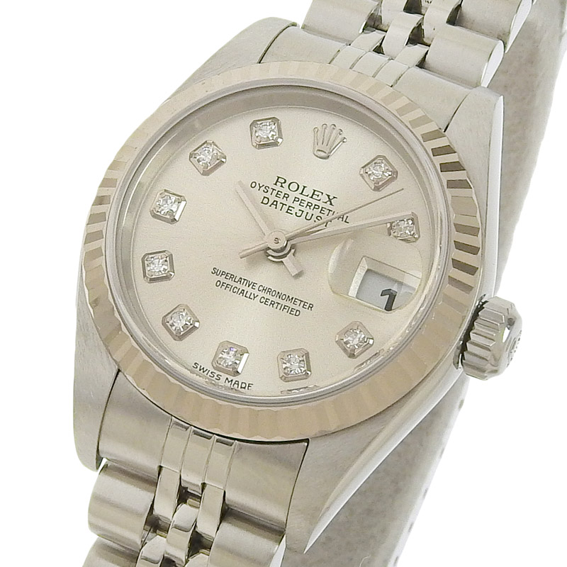 http://ロレックス%20ROLEX%20デイトジャスト%20レディース%20自動巻き%20腕時計%20SS/WG%2010Pダイヤ%20シルバー文字盤%20F番%202004年%2079174G%20中古%20RO0271