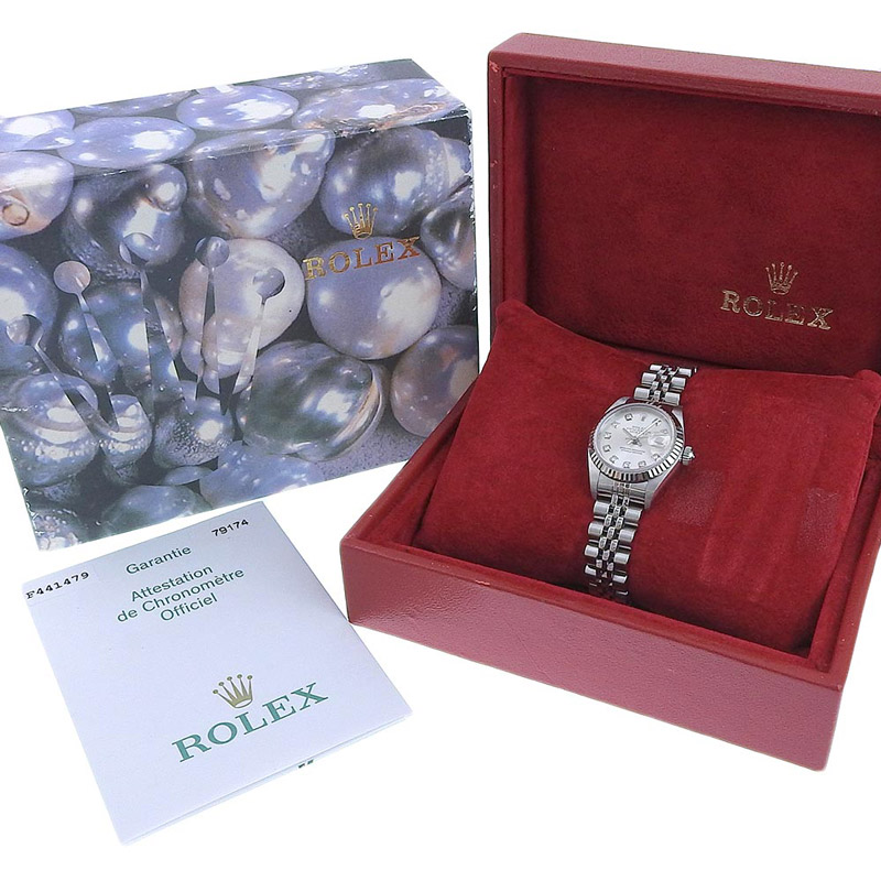 http://ロレックス%20ROLEX%20デイトジャスト%20レディース%20自動巻き%20腕時計%20SS/WG%2010Pダイヤ%20シルバー文字盤%20F番%202004年%2079174G%20中古%20RO0271