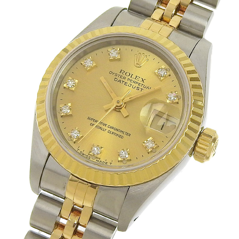 http://ロレックス%20ROLEX%20デイトジャスト%20レディース%20自動巻き%20腕時計%20SS/YG%2010Pダイヤ%20シャンパン文字盤%20S番%201993年%2069173G%20中古%20RO0274