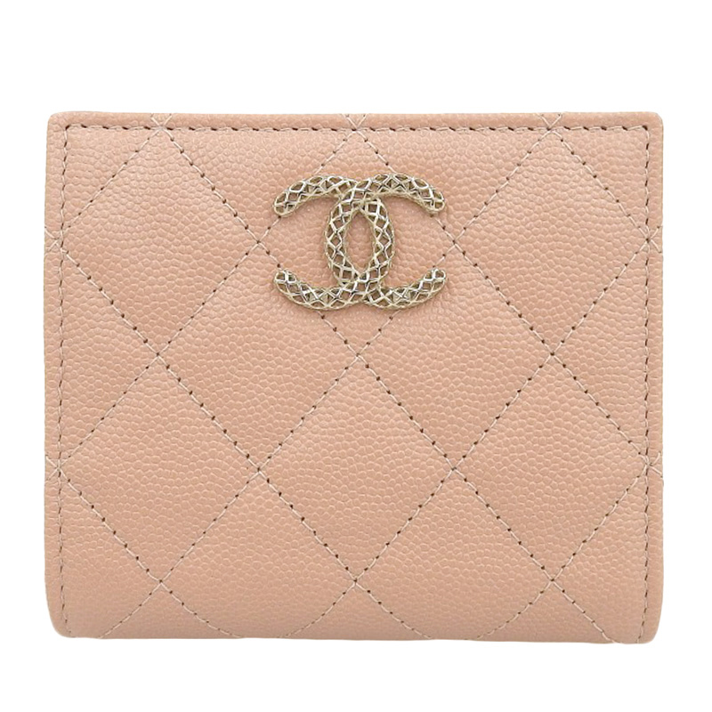 http://シャネル%20CHANEL%20二つ折り財布%20コンパクトウォレット%20キャビアスキン%20レザー%20ピンク%20中古%20CH0932