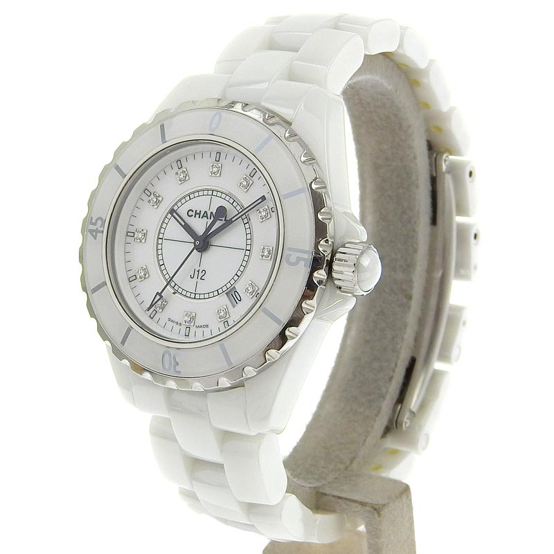 http://シャネル%20CHANEL%20J12%20レディース%20クォーツ%20腕時計%20セラミック/SS%2012Pダイヤモンド%20ホワイト文字盤%20H1628%20中古%20CH0933