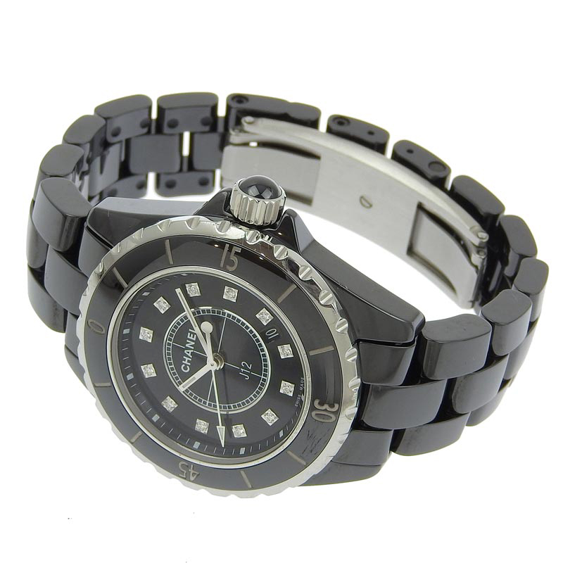 http://シャネル%20CHANEL%20J12%20レディース%20クォーツ%20腕時計%20セラミック/SS%2012Pダイヤモンド%20ブラック文字盤%20H1625%20中古%20CH0934