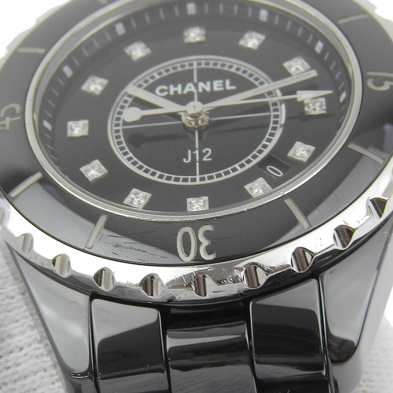 http://シャネル%20CHANEL%20J12%20レディース%20クォーツ%20腕時計%20セラミック/SS%2012Pダイヤモンド%20ブラック文字盤%20H1625%20中古%20CH0934