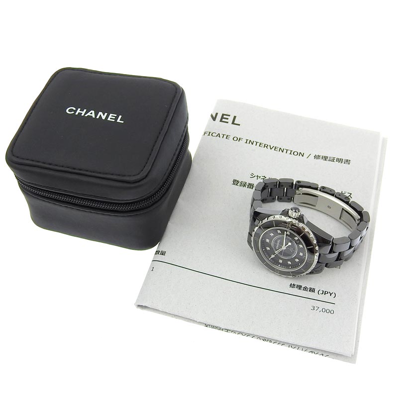 http://シャネル%20CHANEL%20J12%20レディース%20クォーツ%20腕時計%20セラミック/SS%2012Pダイヤモンド%20ブラック文字盤%20H1625%20中古%20CH0934