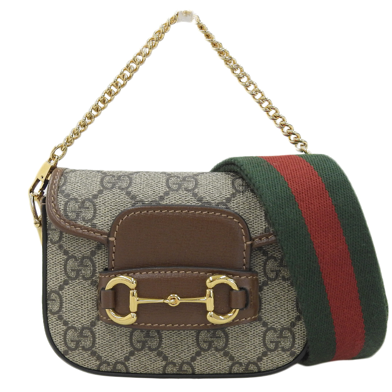 グッチ GUCCI ホースビット 1955 ショルダー ストラップウォレット GGスプリーム レザー ベージュ/ブラウン 699760 美品 GU0589