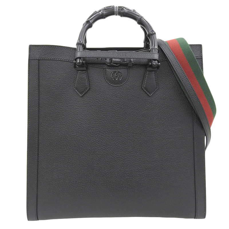 グッチ GUCCI バンブー ダイアナ ラージ 2WAYバッグ トートバッグ ショルダーバッグ レザー ソーブラック 703218 美品 GU0592