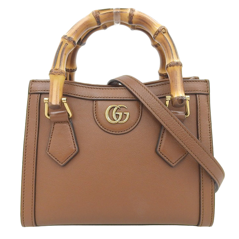 グッチ GUCCI バンブー ダイアナ ミニ 2WAYバッグ ハンドバッグ ショルダーバッグ レザー ブラウン 655661 美品 GU0593