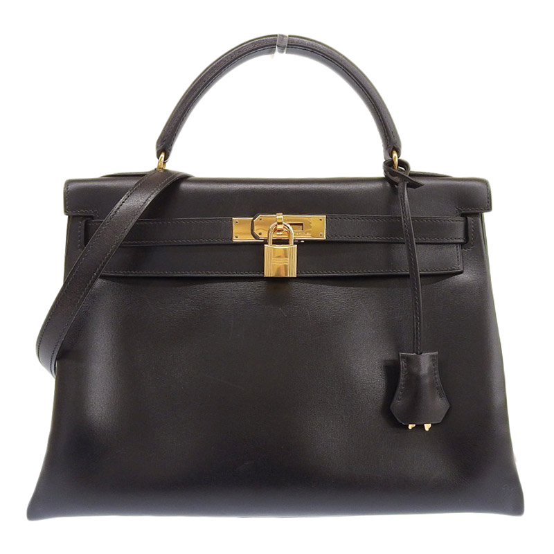 エルメス HERMES ケリー32 2WAYバッグ ハンドバッグ ショルダーバッグ ボックスカーフ ブラック □C刻印 1999年 中古 HE0952