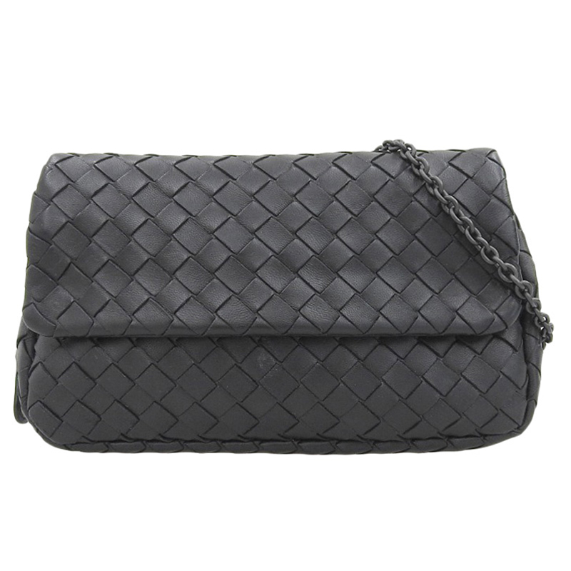 ボッテガヴェネタ BOTTEGA VENETA イントレチャート ショルダーバッグ レザー ブラック 中古 OB1913