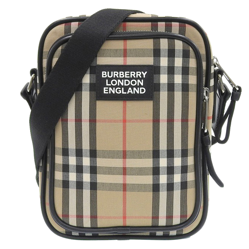 バーバリー BURBERRY ノバチェック ショルダーバッグ キャンバス/レザー ベージュ/ブラック 中古 OB1918
