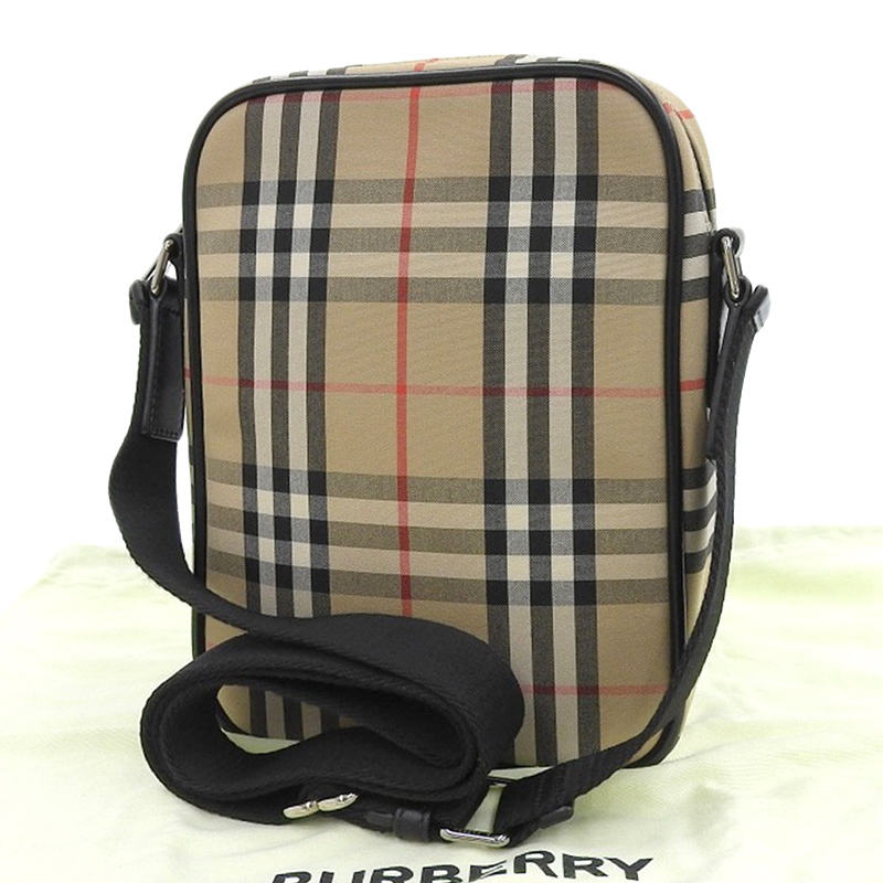 http://バーバリー%20BURBERRY%20ノバチェック%20ショルダーバッグ%20キャンバス/レザー%20ベージュ/ブラック%20中古%20OB1918