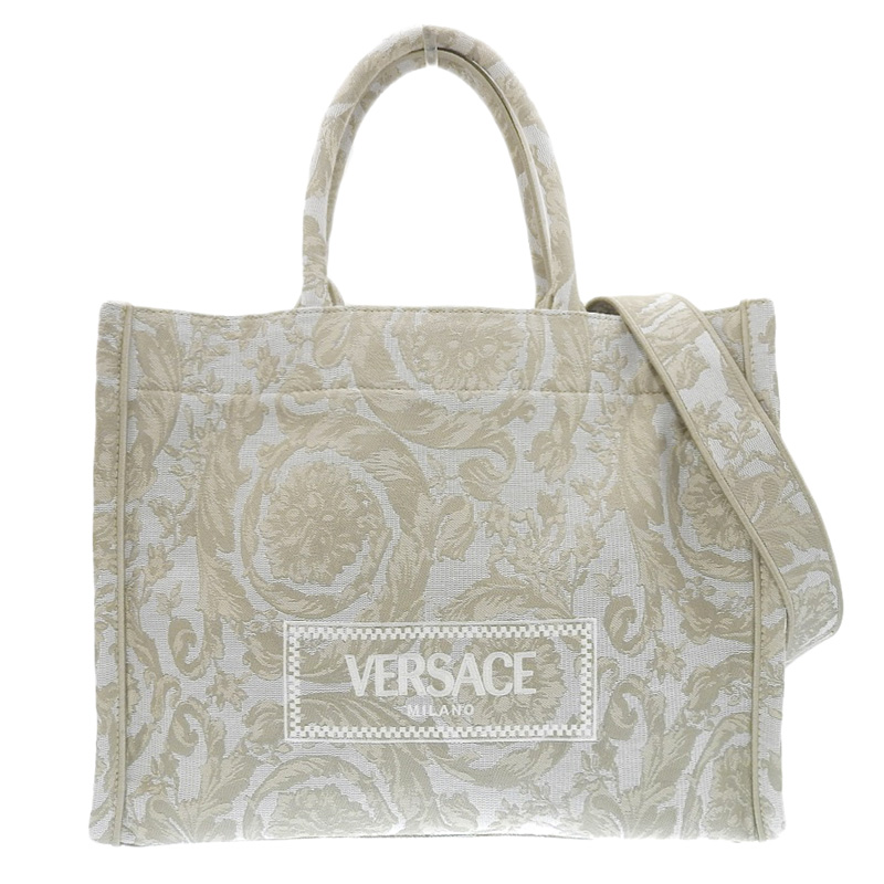 http://ヴェルサーチ%20VERSACE%20アテナ%20ミディアム%202WAYバッグ%20トートバッグ%20キャンバス%20ベージュ%20中古%20OB1928