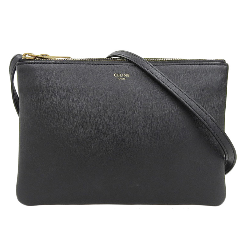 セリーヌ CELINE トリオ スモール ショルダーバッグ 斜め掛けショルダーバッグ レザー ブラック 中古 OB1939