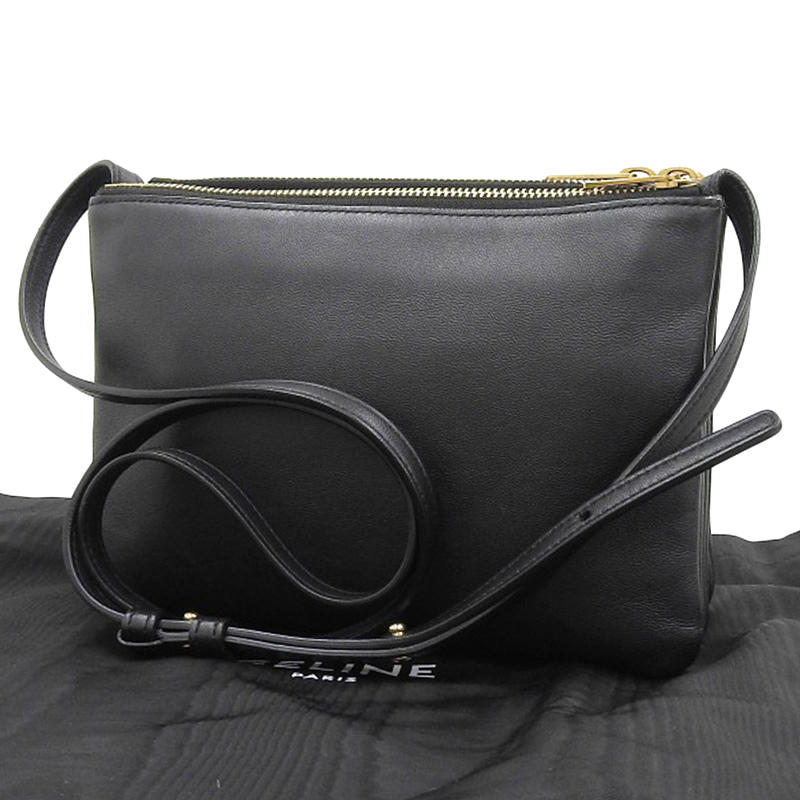 http://セリーヌ%20CELINE%20トリオ%20スモール%20ショルダーバッグ%20斜め掛けショルダーバッグ%20レザー%20ブラック%20中古%20OB1939