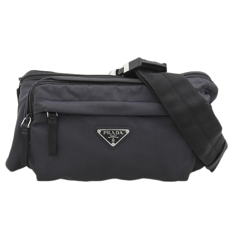 プラダ PRADA ボディバッグ ウエストバッグ ナイロン ネイビー/ブラック 2VL005 中古 OB1941