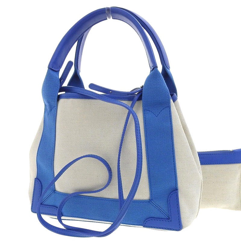 http://バレンシアガ%20BALENCIAGA%20ネイビーカバスXS%20ハンドバッグ%20ショルダーバッグ%20キャンバス/レザー%20ホワイト/ブルー%20390346%20中古%20OB1945